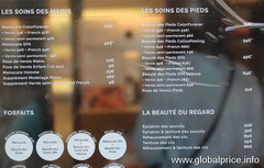 Цены на сувениры в Париже, Цены в салоне красоты